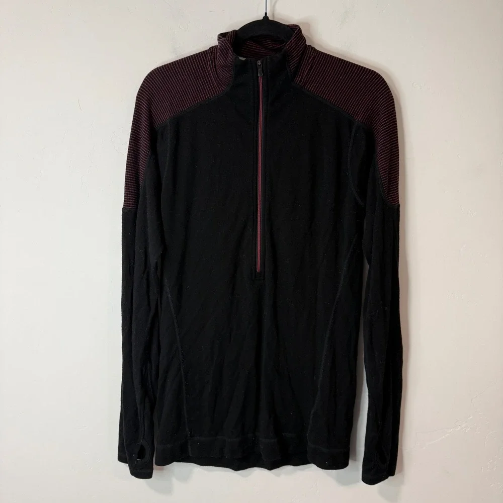Smartwool Mens 1/2 Zip Pullover Medium Black Merino Wool Thumbholes Base Layer - Picture 1 of 8